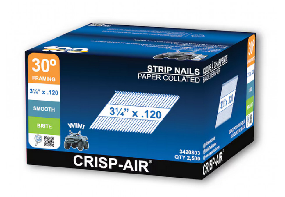 3420803 3 1/4" 30° x 2500 Brite
Framing nails - Ritchie's Building & Flooring Centre