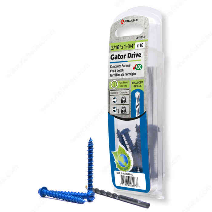 Gator Drive 3/16"x1-3/4"x10 pc
Concrete Screw HCBL316134DMK - Ritchie's Building & Flooring Centre