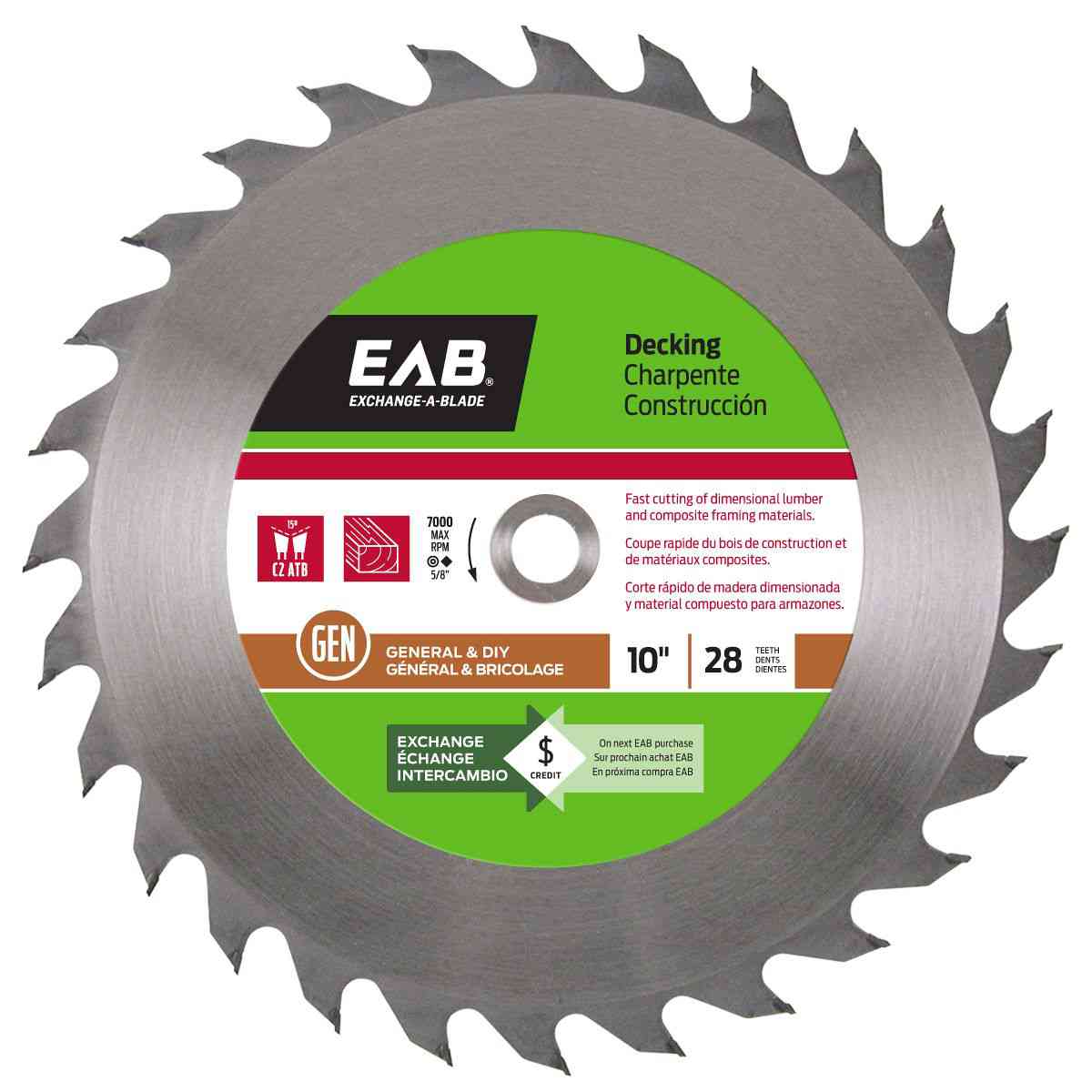 EAB Decking Saw Blade 10"x28T
1010782 - Ritchie's Building & Flooring Centre