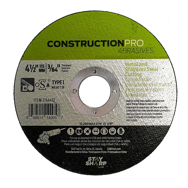 EAB Metal Cut Disc 4-1/2"x3/64"
2144412 - Ritchie's Building & Flooring Centre