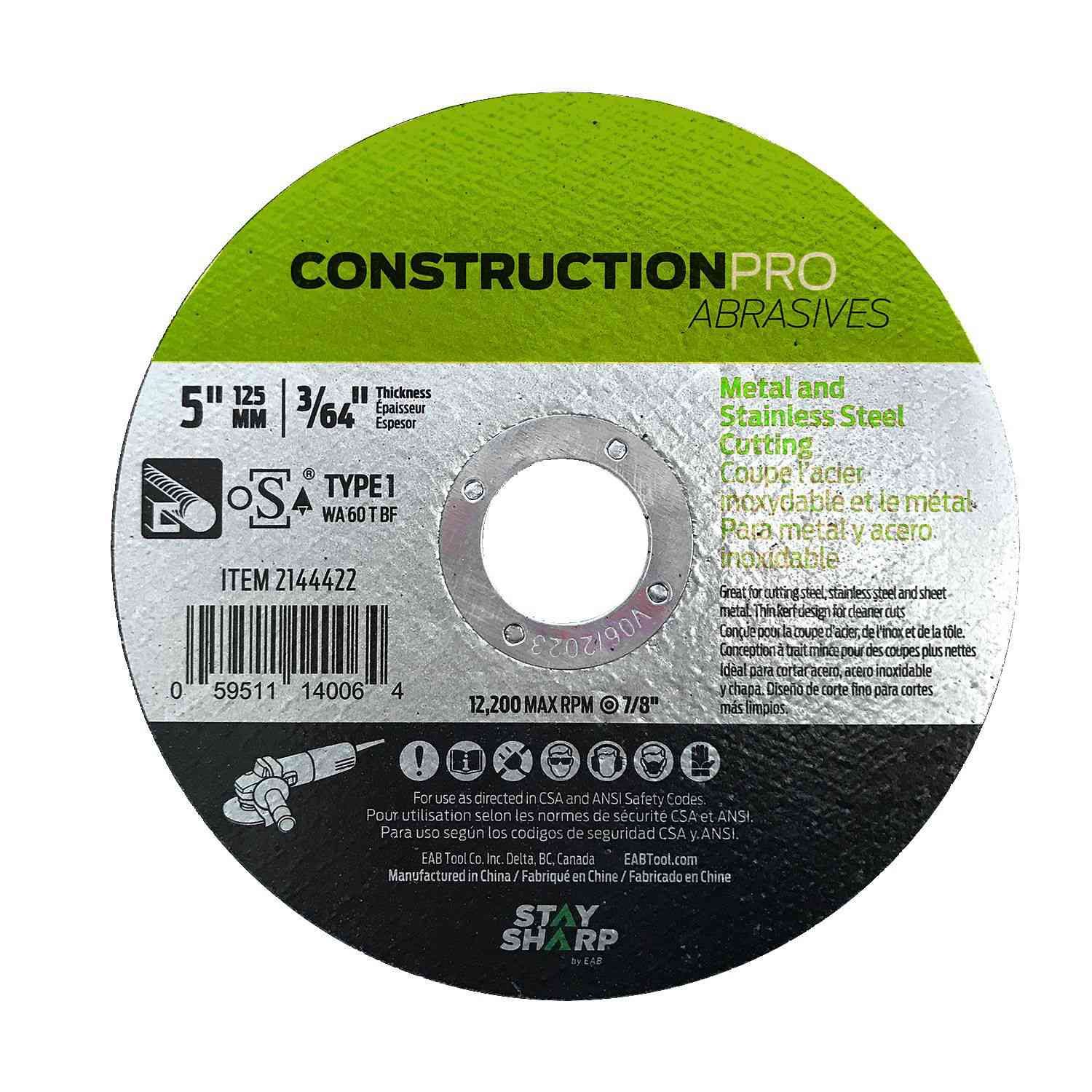 EAB Metal Cut Disc 5"x7/8"
2144422 - Ritchie's Building & Flooring Centre