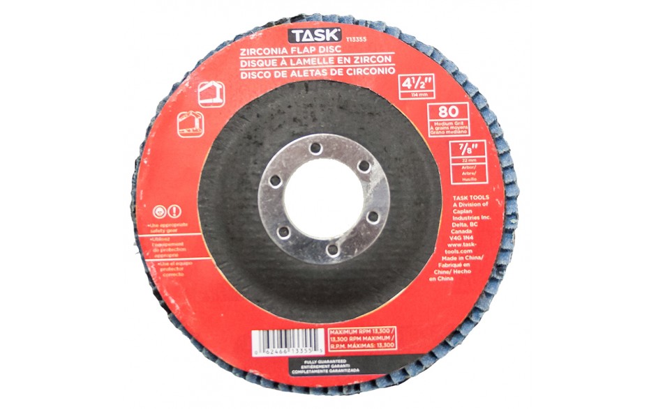 TASK T13355 4-1/2"X7/8" 80 Grit
Zirconia
Flap Disc - Ritchie's Building & Flooring Centre