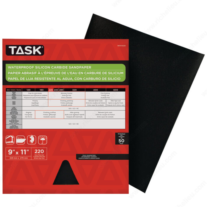 TASK 9"x11" 220 Grit WDO4220
Waterproof Carbide Sandpaper - Ritchie's Building & Flooring Centre
