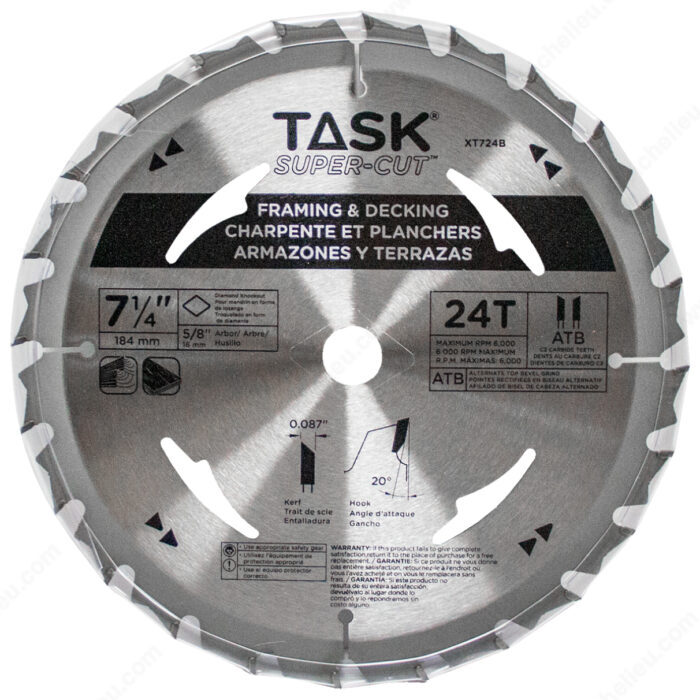 TASK XT724B 7-1/4" 24T Framing &
Decking Blade - Ritchie's Building & Flooring Centre